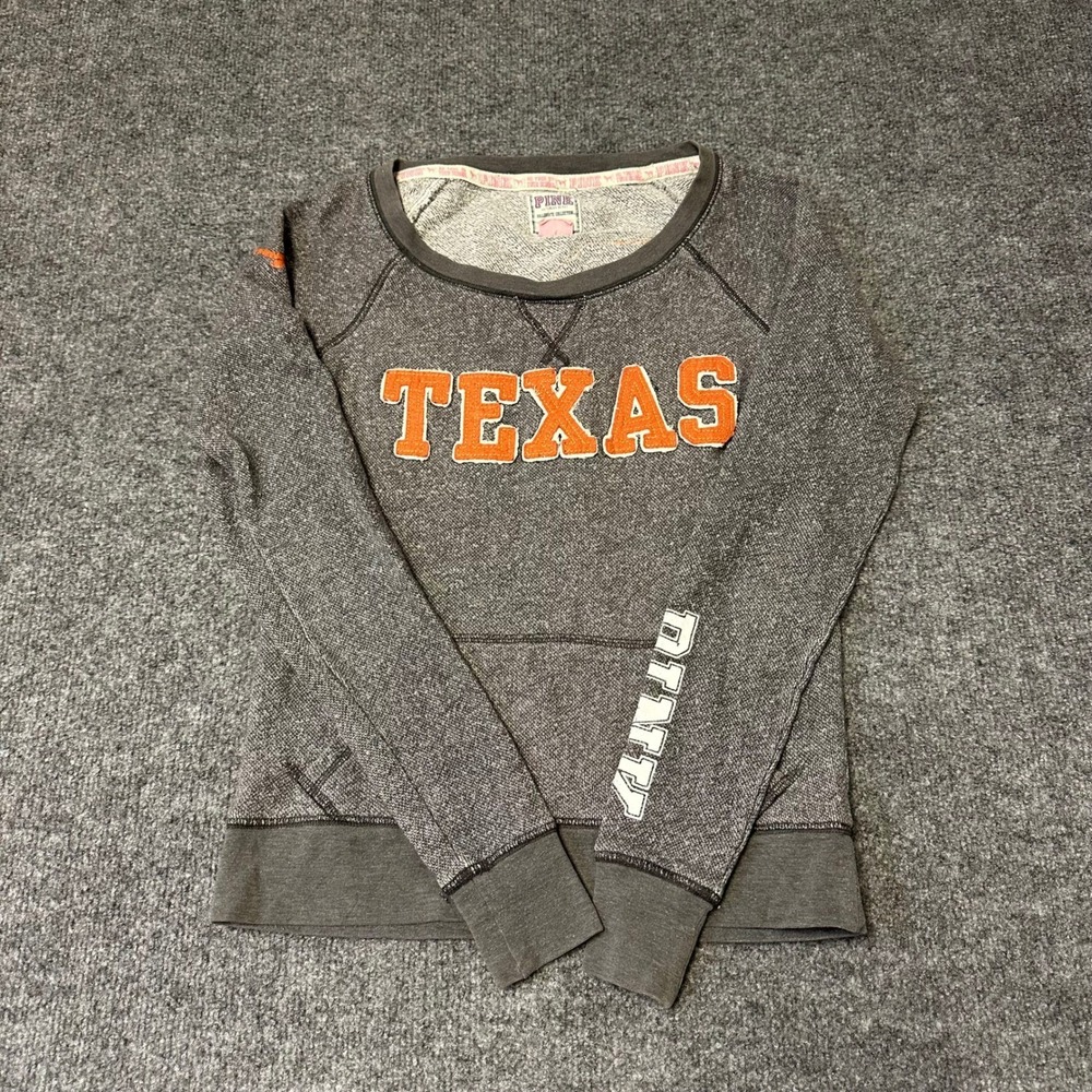 Pink Sweatshirt Womens XS Gray Texas Longhorns Collegiate Pullover Raglan Sleeve